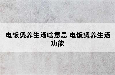 电饭煲养生汤啥意思 电饭煲养生汤功能